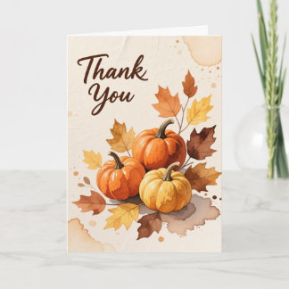 Rustic Watercolor Pumpkin Autumn Thank You Card