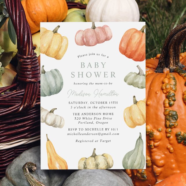 Rustic Watercolor Pumpkin Baby Shower Invitation (Creator Uploaded)