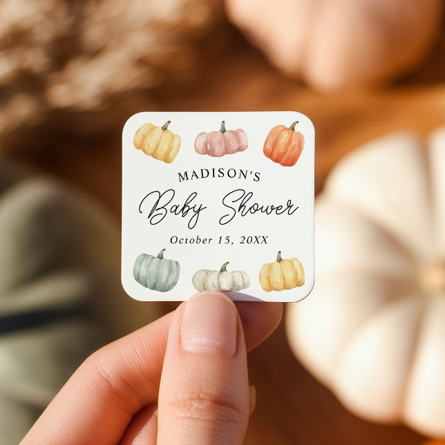 Rustic Watercolor Pumpkin Baby Shower Square Sticker (Creator Uploaded)