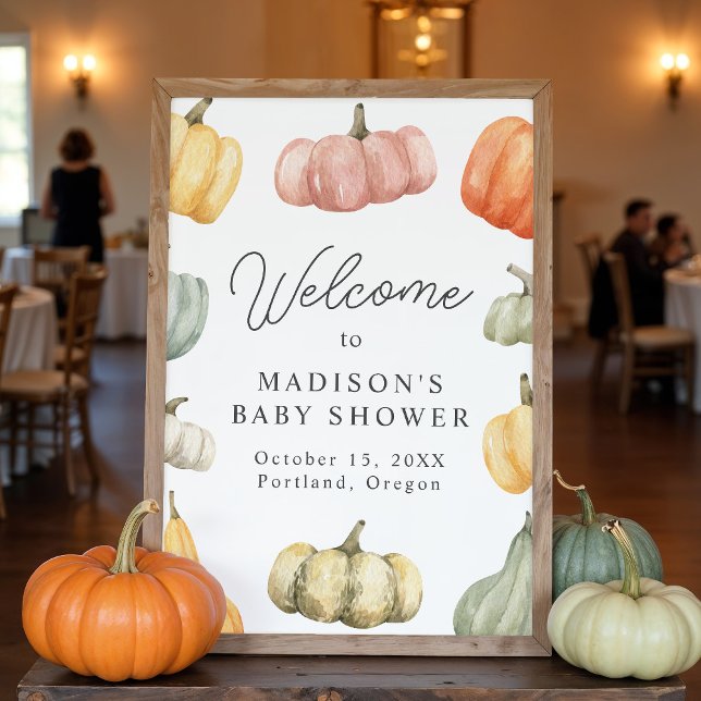 Rustic Watercolor Pumpkin Baby Shower Welcome Poster (Creator Uploaded)