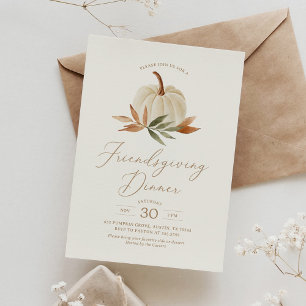 Rustic Watercolor Pumpkin Friendsgiving Dinner Invitation