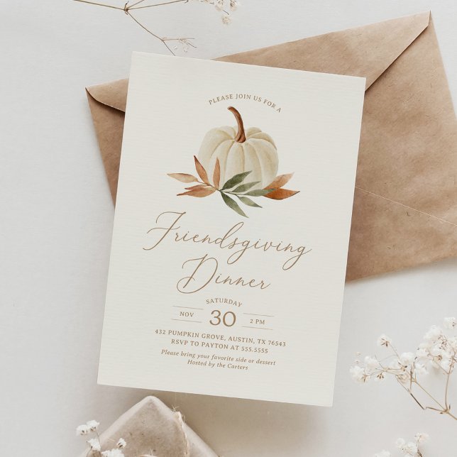 Rustic Watercolor Pumpkin Friendsgiving Dinner Invitation (Creator Uploaded)