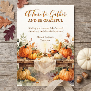 Rustic Watercolor Pumpkin Harvest Thanksgiving Holiday Card