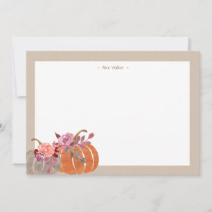 Rustic Watercolor Pumpkin Kraft Stationery Card