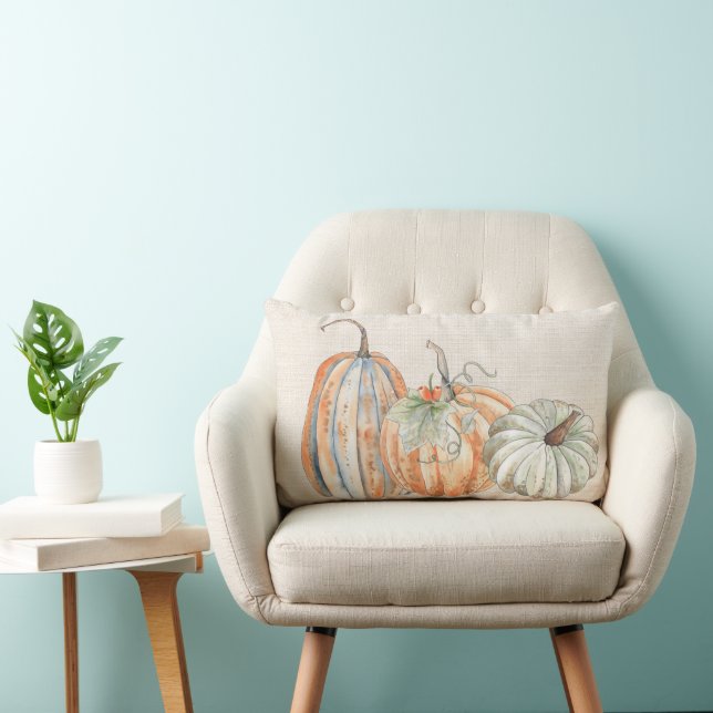 Rustic Watercolor Pumpkin Lumbar Cushion (Chair)