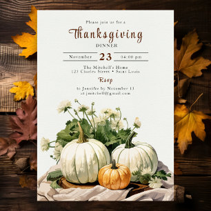 Rustic Watercolor Pumpkin Thanksgiving Dinner  Invitation