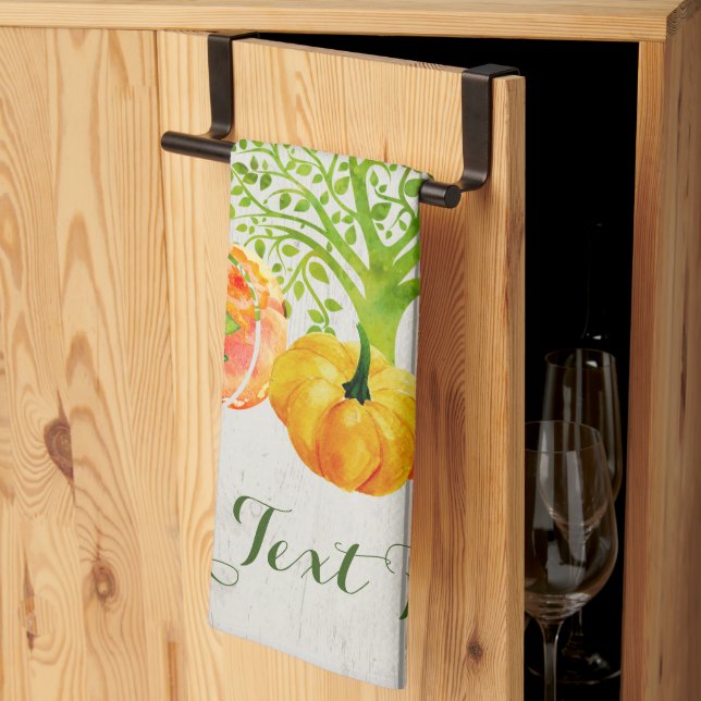 Rustic Watercolor Pumpkin Thanksgiving    Tea Towel (Thirds Fold)