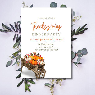 Rustic Watercolor Pumpkin Wagon Thanksgiving Dinne Invitation