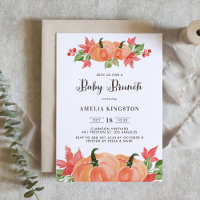 Rustic Watercolor Pumpkins Fall Baby Brunch