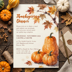 Rustic Watercolor Pumpkins Fall Thanksgiving Invitation