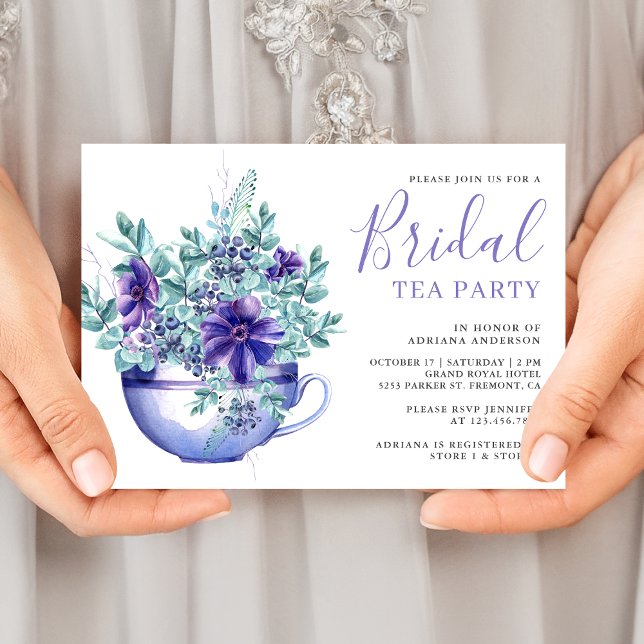 Rustic Watercolor Purple Anemones Bridal Tea Party Invitation (Creator Uploaded)