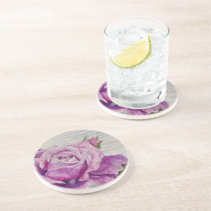 Rustic Watercolor Purple Rose Coaster