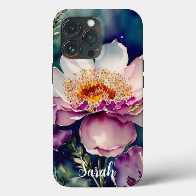 Rustic Watercolor Purple & White Flowers Case-Mate iPhone Case (Back)