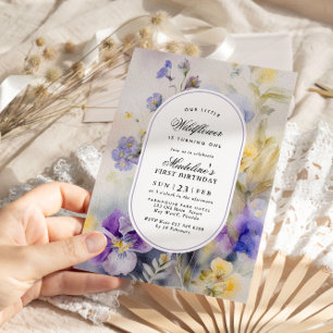 Rustic Watercolor Purple & Yellow 1st Birthday Invitation