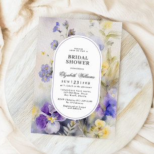 Rustic Watercolor Purple & Yellow Bridal Shower Invitation