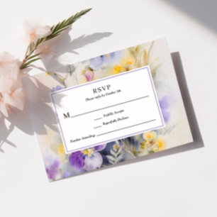 Rustic Watercolor Purple & Yellow Wedding RSVP Card