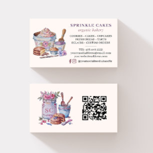 Rustic Watercolor QR Code Bakery  Business Card