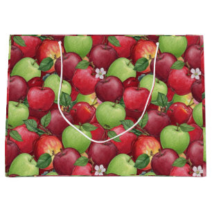 Rustic Watercolor Red and Green Apple pattern Large Gift Bag