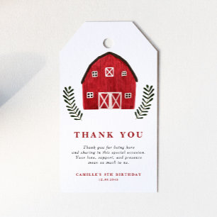 Rustic Watercolor Red Barn Birthday Thank You Gift Tags