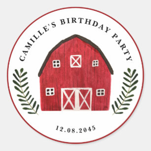 Rustic Watercolor Red Barn Farmhouse Baby Shower Classic Round Sticker