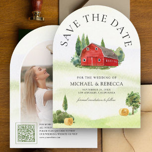 Rustic Watercolor Red Barn Rural Farm Wedding Save The Date