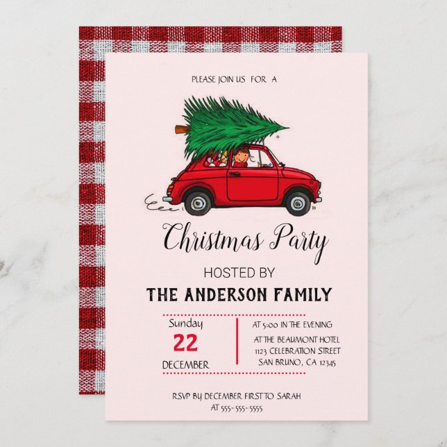 Rustic Watercolor Red Truck Christmas Invitation (Front/Back)