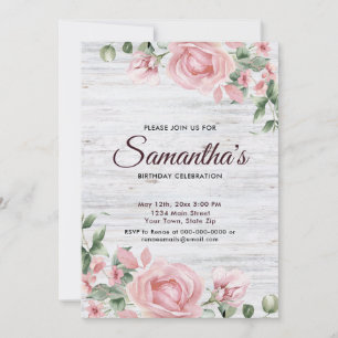 Rustic Watercolor Rose Birthday Party  Invitation