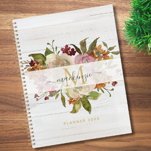 Rustic Watercolor Rose Bouquet Monogram Planner