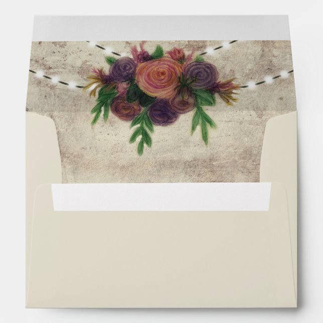 Rustic Watercolor Rose & Mason Jar Wedding Envelope (Back (Bottom))