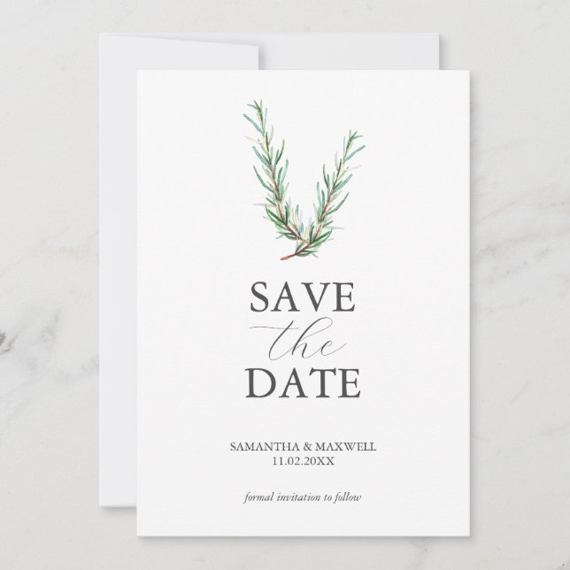 Rustic Watercolor Rosemary Save The Date (Front)
