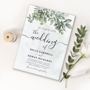 Rustic Watercolor Sage Green Eucalyptus Wedding Invitation