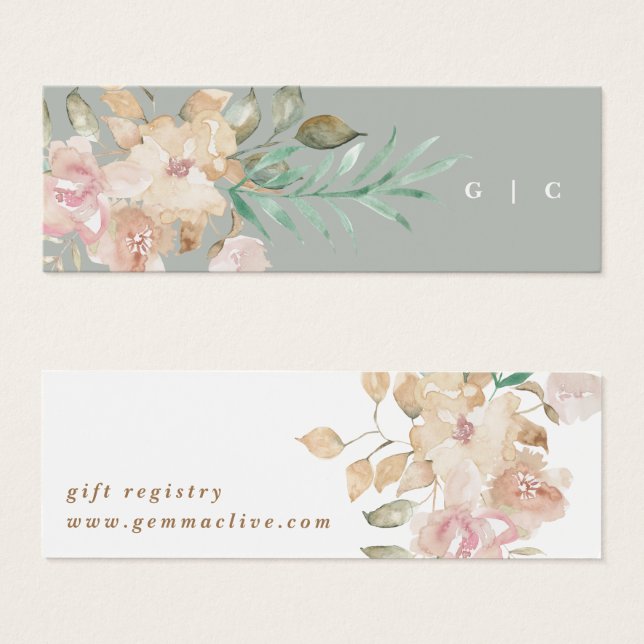 Rustic Watercolor Sage Green Gift Registry Cards (Front & Back)