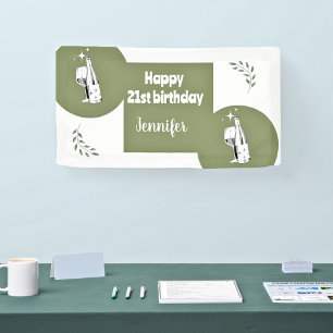 Rustic Watercolor Sage Green Happy 21st birthday Banner
