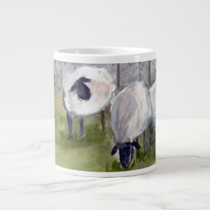 Rustic Watercolor Sheep Large Coffee Mug
