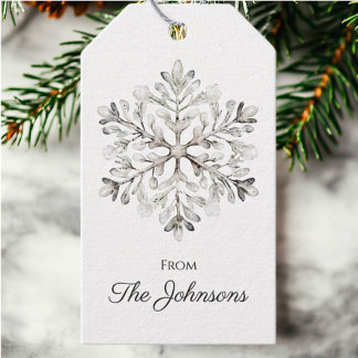 Rustic Watercolor Snowflake Personalised Christmas Gift Tags