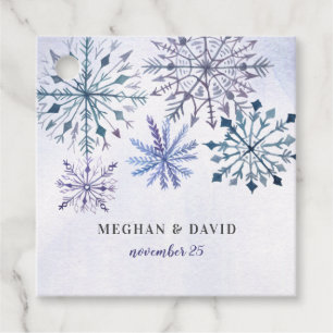 Rustic Watercolor Snowflakes Blue Winter Wedding Favour Tags