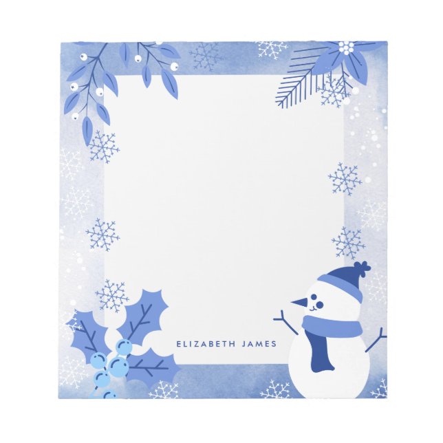 Rustic Watercolor Snowman Winter Custom Notepad (Front)