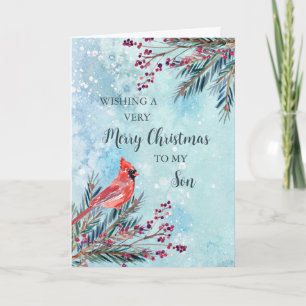 Rustic Watercolor Son Merry Christmas Card