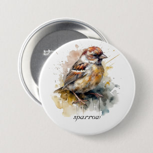Rustic Watercolor Sparrow, custom 7.5 Cm Round Badge