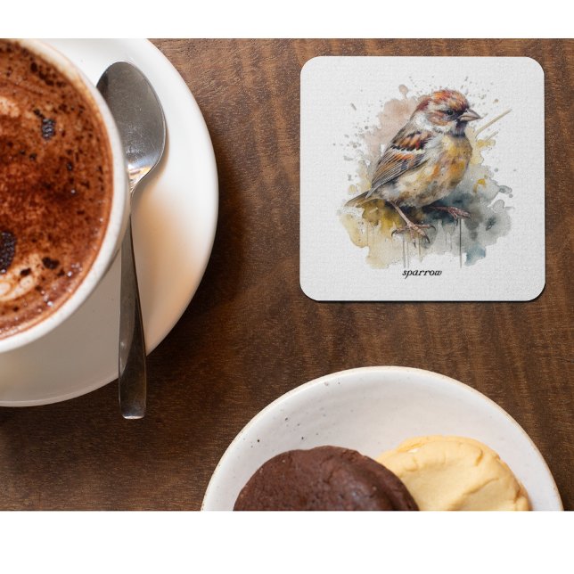 Rustic Watercolor Sparrow, custom Glass Coaster (Creator Uploaded)