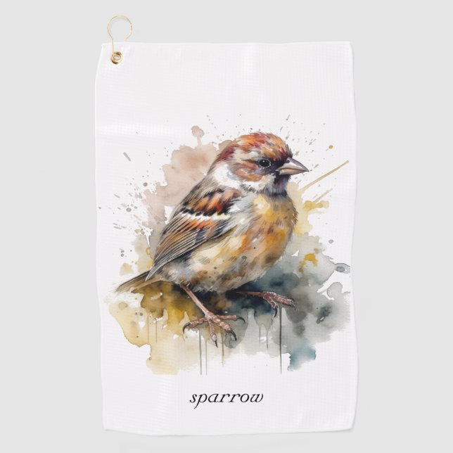 Rustic Watercolor Sparrow, custom Golf Towel (Front)