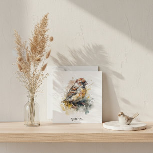 Rustic Watercolor Sparrow, custom Holiday Card