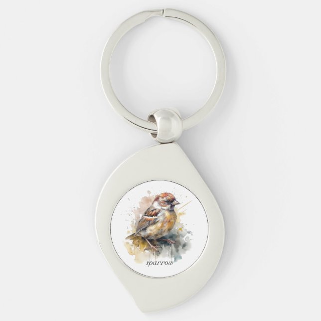 Rustic Watercolor Sparrow, custom Key Ring (Front)
