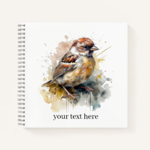 Rustic Watercolor Sparrow, custom Notebook