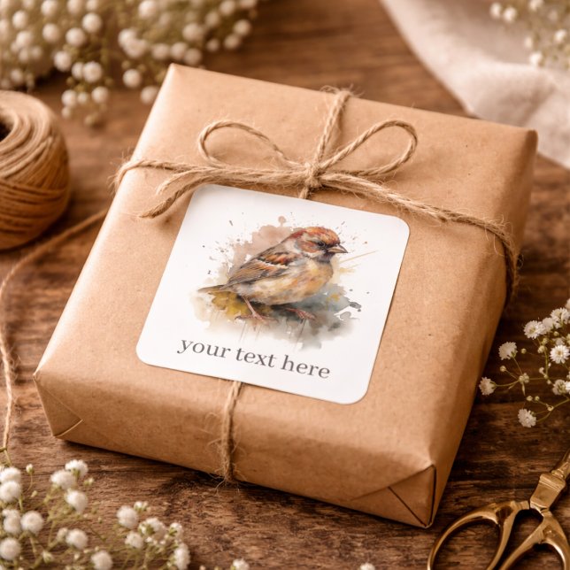 Rustic Watercolor Sparrow, custom Square Sticker (Creator Uploaded)