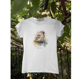 Rustic Watercolor Sparrow, custom T-Shirt