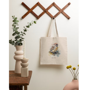 Rustic Watercolor Sparrow, custom Tote Bag