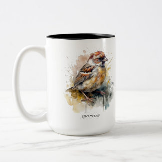 Rustic Watercolor Sparrow, custom Two-Tone Coffee Mug