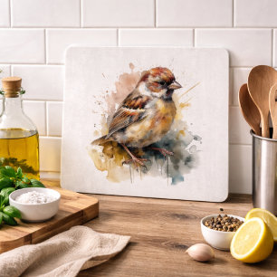 Rustic Watercolor Sparrow Cutting Board