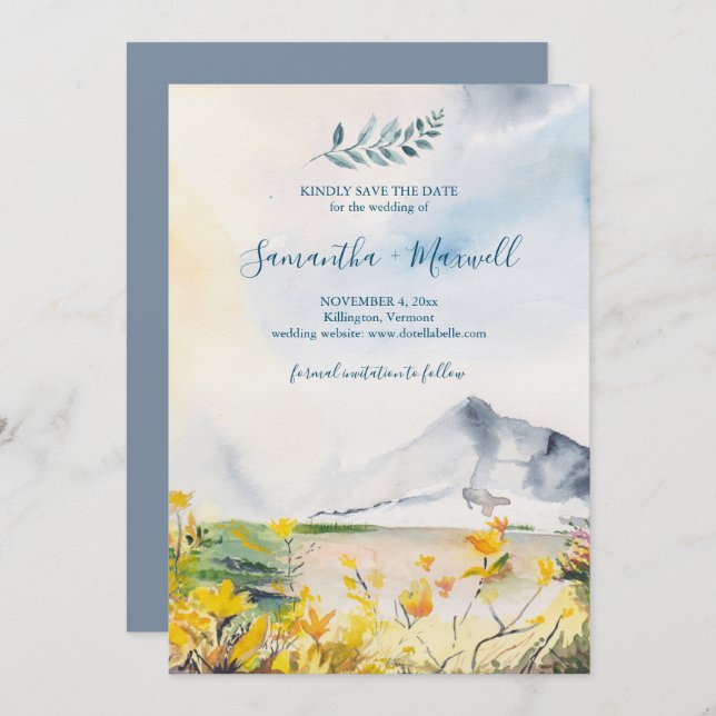 Rustic Watercolor Spring Mountain Save The Date Invitation (Front/Back)
